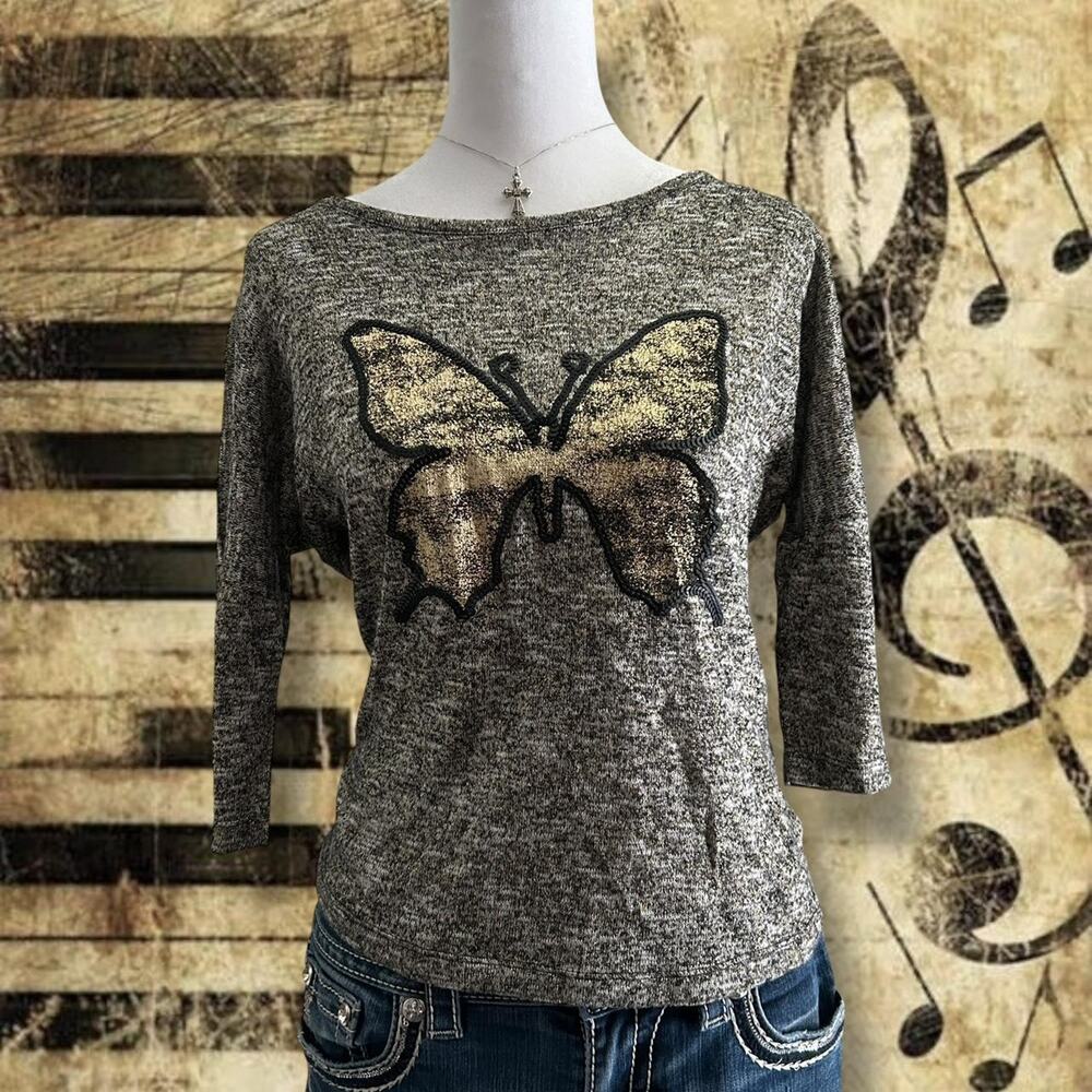 Sequins embroidered butterfly fairycore dolman blouse